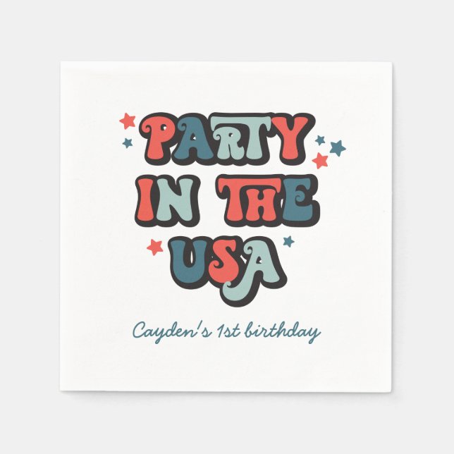 July 4th Birthday Party in the USA Invitation Napkins (Front)