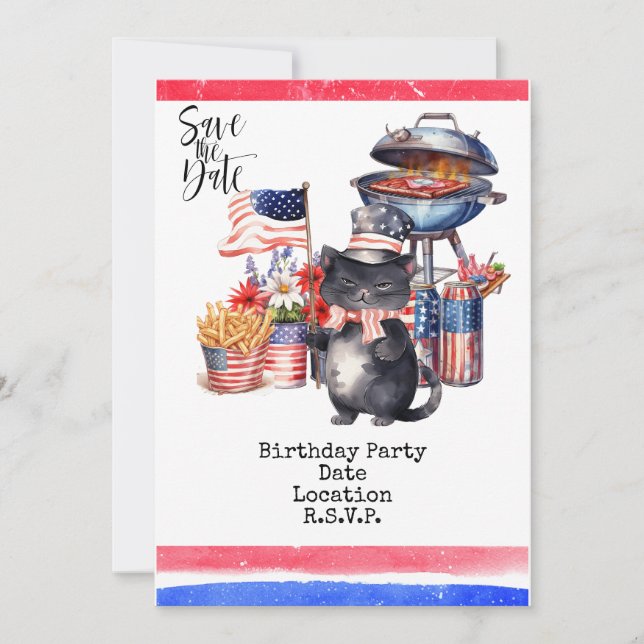 July 4th Birthday Party  Invitation American theme (Front)