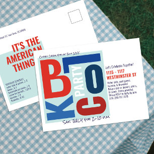 July 4th Block Fest Retro Type Neighborhood Party Postcard