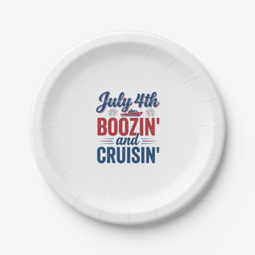 July 4th Boozin And Cruisin Vintage Boat Shirt_1 Paper Plates