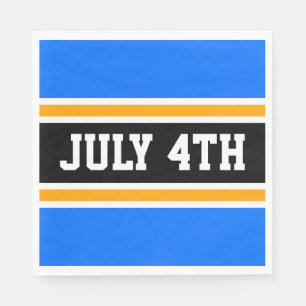 JULY 4TH Bright Blue Black White Orange Stripes Napkins