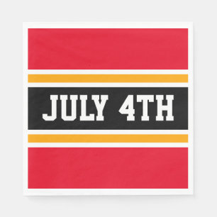 JULY 4TH Bright Red White Orange Racing Stripes Napkins
