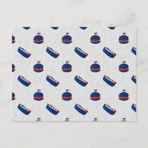 July 4th Burger & Hot Dog Glitter Postcard