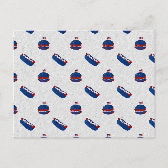 July 4th Burger & Hot Dog Glitter Postcard (Front)