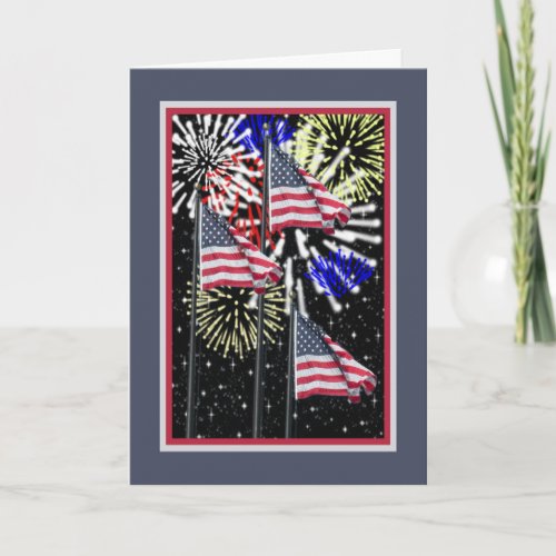 July 4th Card with Flags and Fireworks
