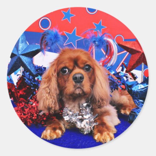 July 4th _ Cavalier King Charles Spaniel _ Cooper Classic Round Sticker