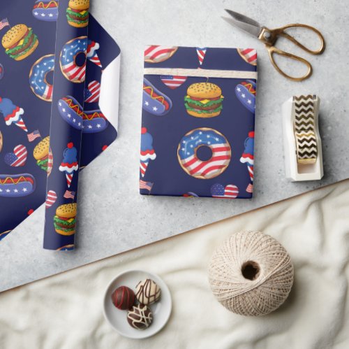 July 4th Celebration Cookies Donuts Ice Cream Wrapping Paper