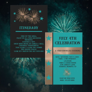 July 4th Celebration Unique Copper & Turquoise Invitation