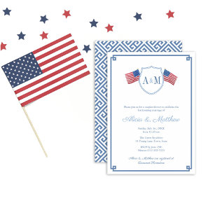 July 4th Classic Monogram Couples Bridal Shower Invitation