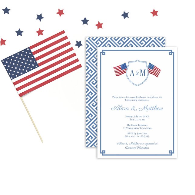 July 4th Classic Monogram Couples Bridal Shower Invitation (Creator Uploaded)