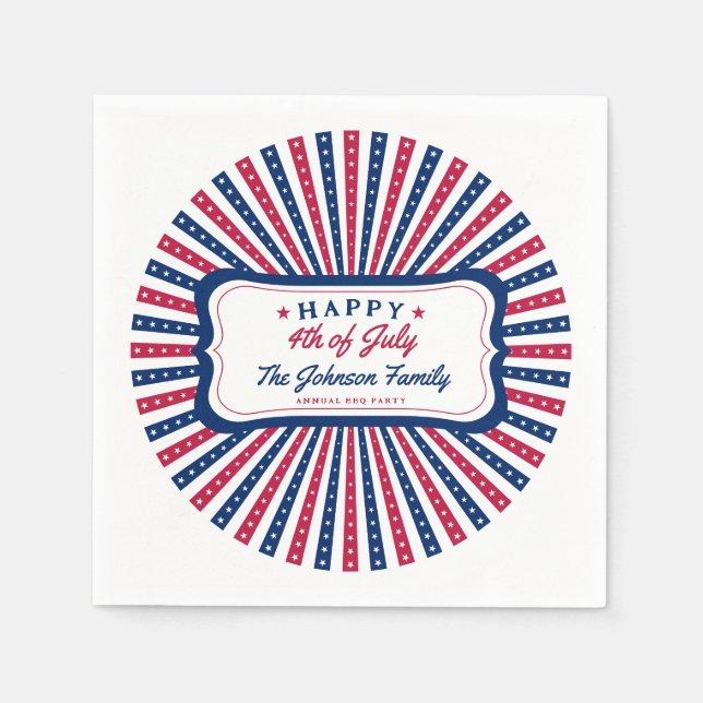 July 4th Custom American Family Summer BBQ Party Napkins (Front)