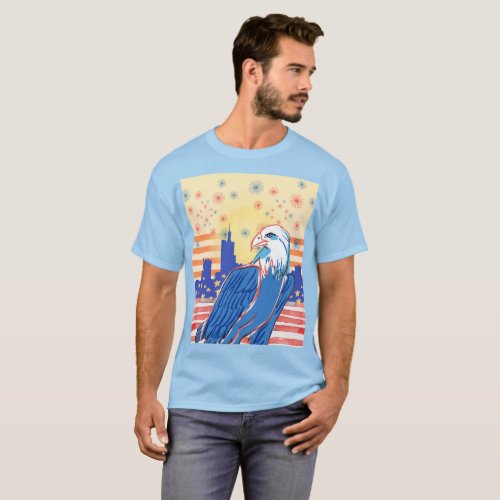 July 4th Eagle N USA Flag Inspo Art Red Blue White T_Shirt