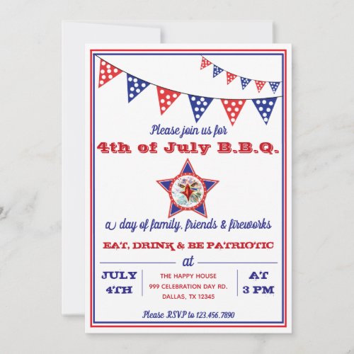 July 4th Eagle Red White  Blue BBQ party Invitation