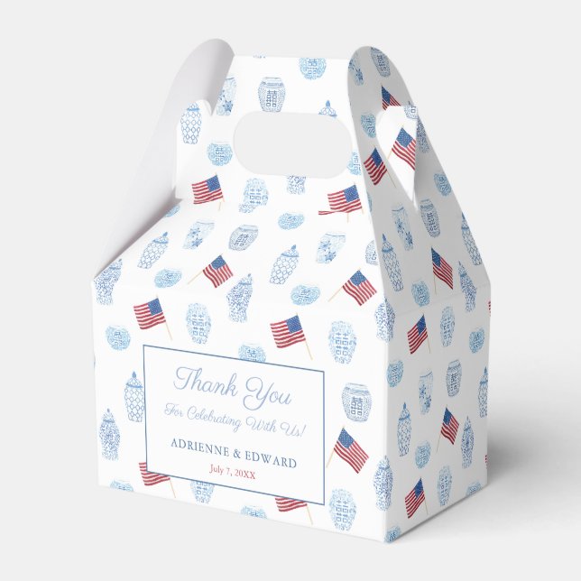 July 4th Elegant Chinoiserie American Flag Wedding Favor Boxes (Front Side)