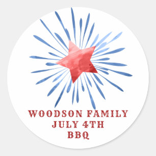 July 4th Family Name BBQ Classic Round Sticker