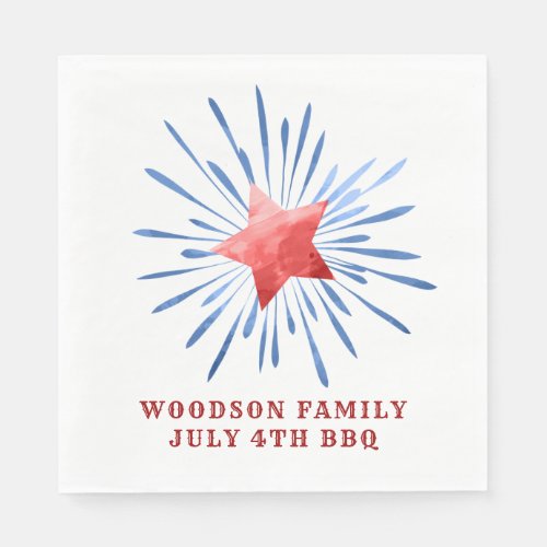 July 4th Family Name BBQ  Classic Round Sticker Napkins