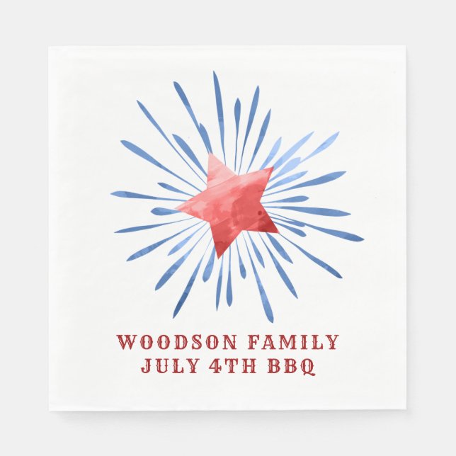 July 4th Family Name BBQ  Classic Round Sticker Napkins (Front)