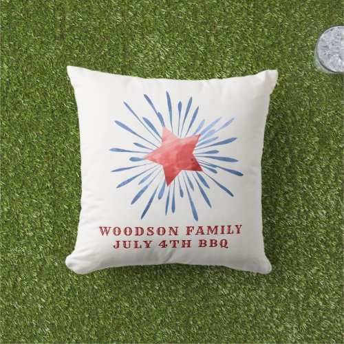 July 4th Family Name BBQ  Outdoor Pillow