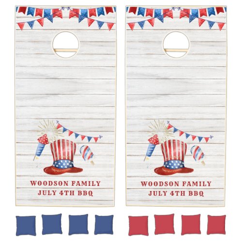 July 4th Family Name Independence Day BBQ  Cornhole Set