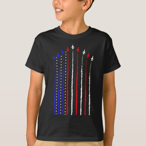 July 4th Fighter Jets Airplane Usa Flag Kid Boy 1  T_Shirt