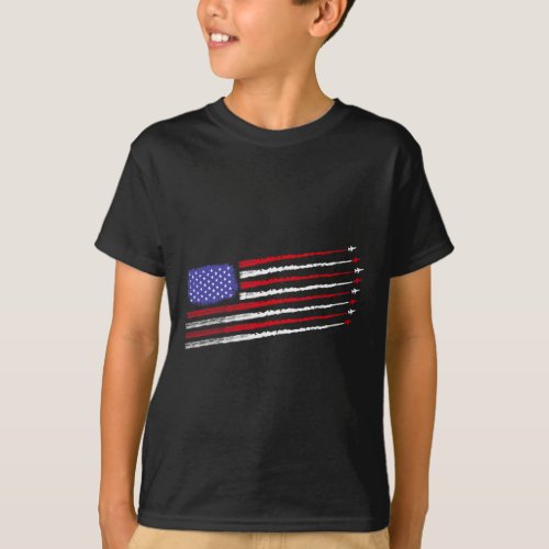 July 4th Fighter Jets Airplane Usa Flag Kid Boy  T_Shirt