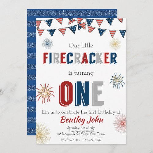 July 4th Firecracker 1st Birthday Invitation