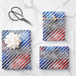 July 4th Fireworks Silver Glitter Independence Day Wrapping Paper Sheets