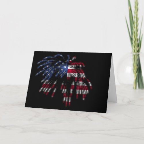 July 4th Fireworks  the American Flag in Lights Card