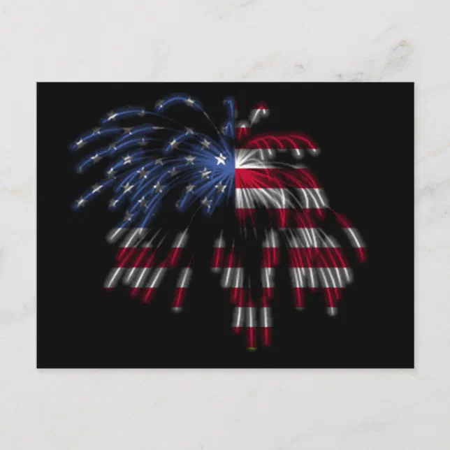 July 4th Fireworks & the American Flag in Lights Postcard (Front)