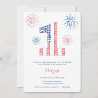 July 4th Fireworks Unisex Twins 1st Birthday Party Invitation