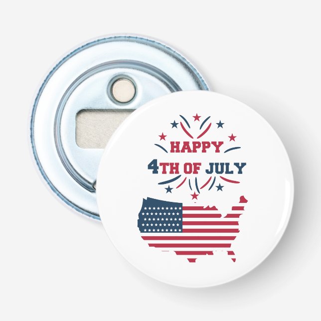 July 4th Fireworks USA Red White Blue Flag Bottle Opener (Front)