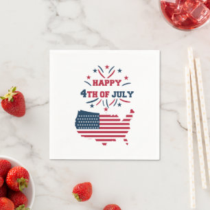 July 4th Fireworks USA Red White Blue Flag Napkins