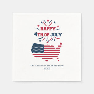 July 4th Fireworks USA Red White Blue Flag Napkins