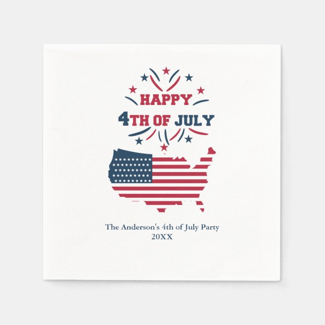 July 4th Fireworks USA Red White Blue Flag  Napkins (Front)