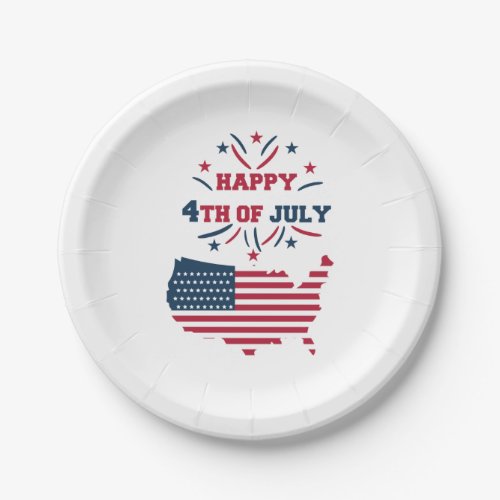 July 4th Fireworks USA Red White Blue Flag  Paper Plates