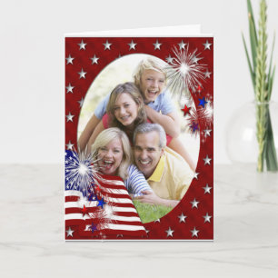 July 4th Flag & Fireworks Add Your Photo Card 2