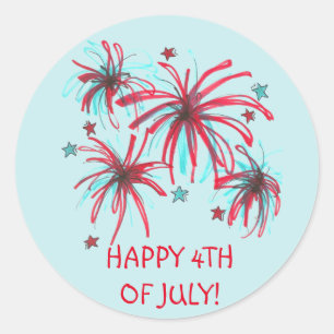 July 4th Fourth Fireworks Patriotic USA America Classic Round Sticker