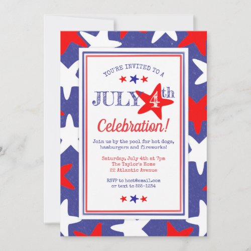 July 4th Fourth of July Fun Stars BBQ Party Invitation