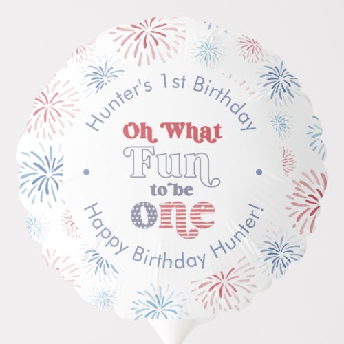 July 4th Fun To Be One 1st Birthday Party Balloon