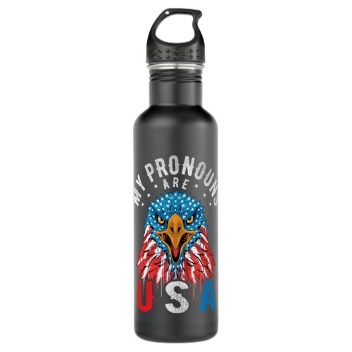 July 4th Funny My Pronouns Are USA Eagle Head Stainless Steel Water Bottle