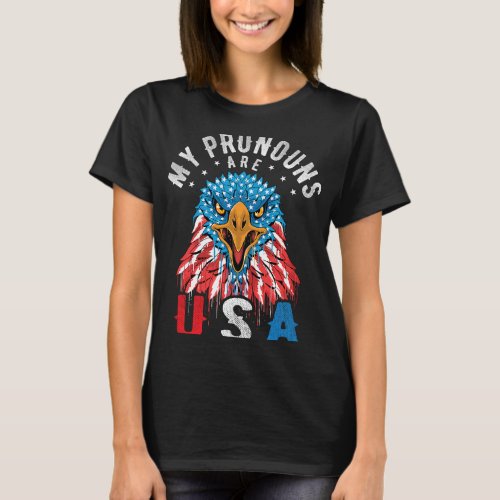 July 4th Funny My Pronouns Are USA Eagle Head T_Shirt