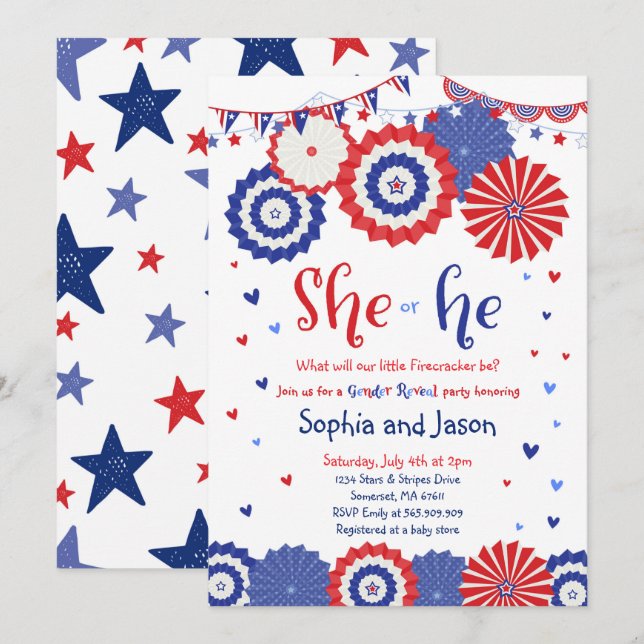 July 4th Gender Reveal Party Invitation (Front/Back)