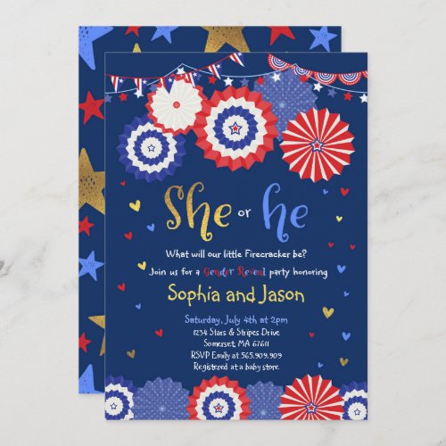 July 4th Gender Reveal Party Invitation