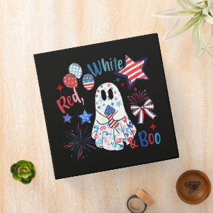 July 4th Ghost Red White Boo Patriotic Halloween 3 Ring Binder