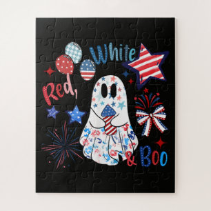 July 4th Ghost Red White Boo Patriotic Halloween Jigsaw Puzzle