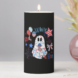 July 4th Ghost Red White Boo Patriotic Halloween Pillar Candle