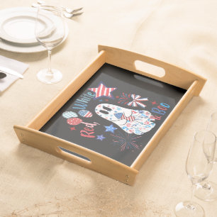 July 4th Ghost Red White Boo Patriotic Halloween Serving Tray