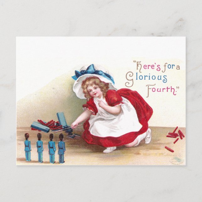 July 4th Girl and Toy Soldiers Postcard (Front)