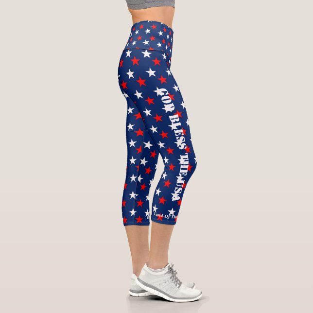 JULY 4th God Bless The USA Red White Blue Capri Leggings (Right)