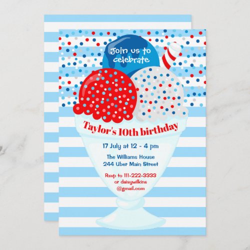 July 4th Ice Cream Birthday Party Invitation